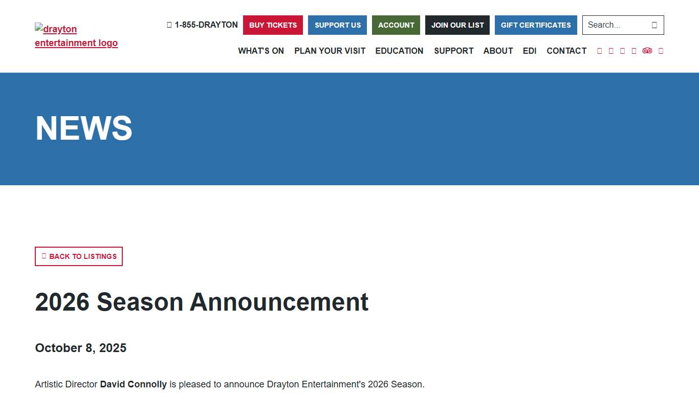 2026 Season Announcement / Drayton Entertainment