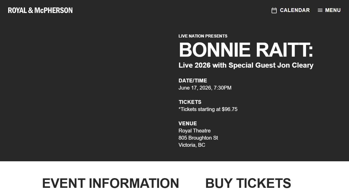 Bonnie Raitt Royal & McPherson Theatres
